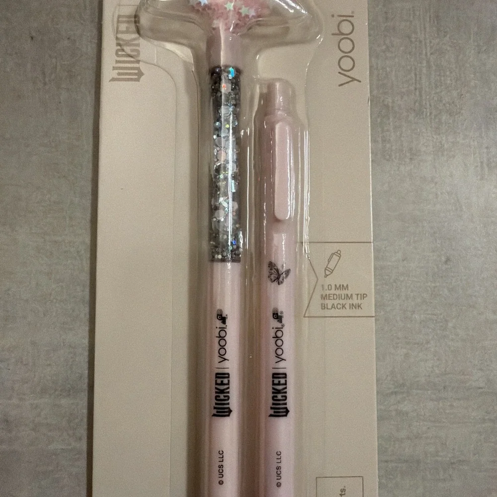 Glinda wand Yoobi Wicked Glitter Tube Ballpoint Pens Glitter 2 Pack